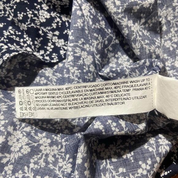ZARA MEN Tailored Fit Long Sleeve Button Shirt Size L Navy Blue White Floral - Picture 12 of 12
